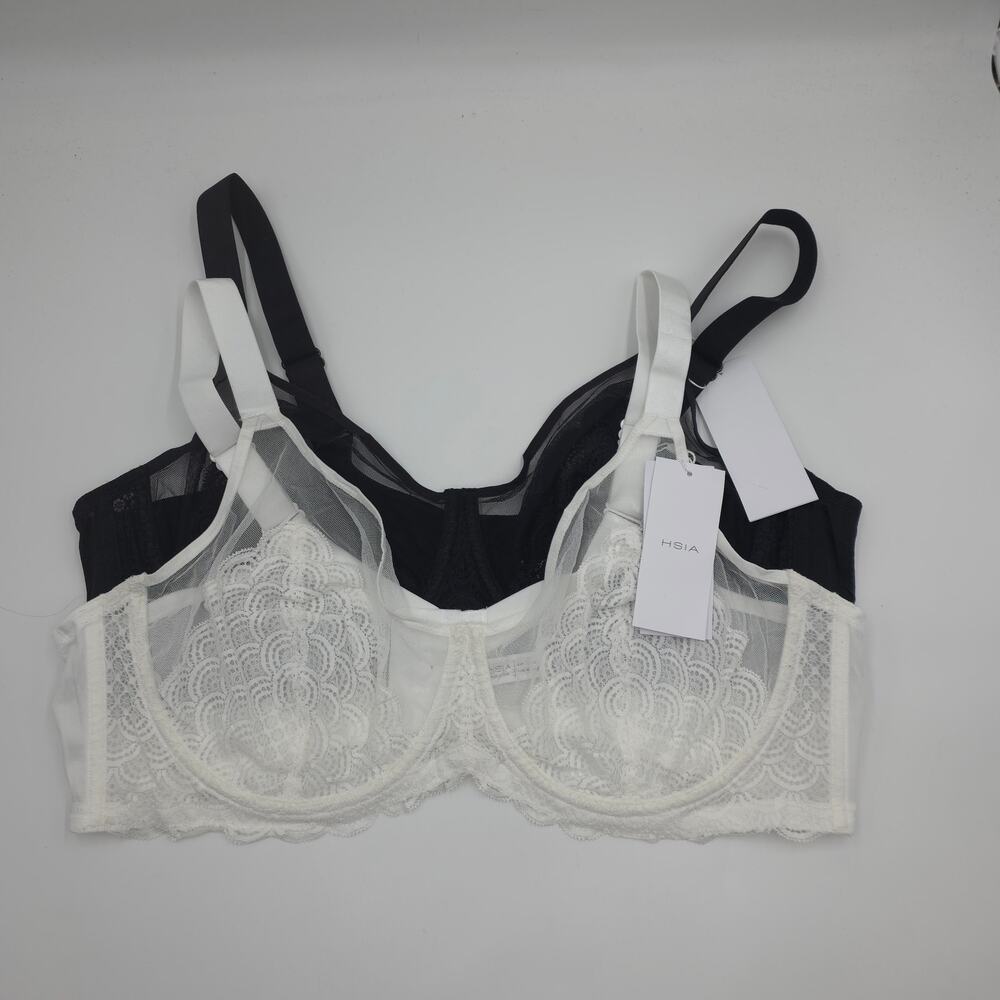 HSIA Bundle of Two Mermaid Scales Lace Unlined Bra Black White Size 46D